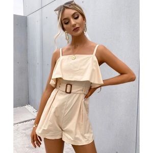 NWT Sollinarry for Shein Buckle Belt Flowy Romper in Cream Size S